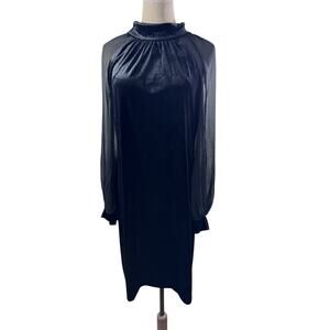 NEW!! "Calvin Klein" Black Velvet Dress Sheer Sleeve SZ 14‎  Dark Romance Classy